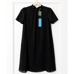 Draper James Jacquard Dress Black Small NWT Textured Flutter Sleeve Missing Belt